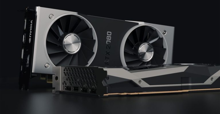 Detailed close-up image of NVIDIA RTX 2080 graphics card showcasing hardware components.