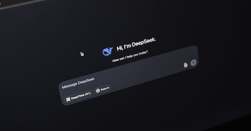 Screen displaying AI chat interface DeepSeek on a dark background.